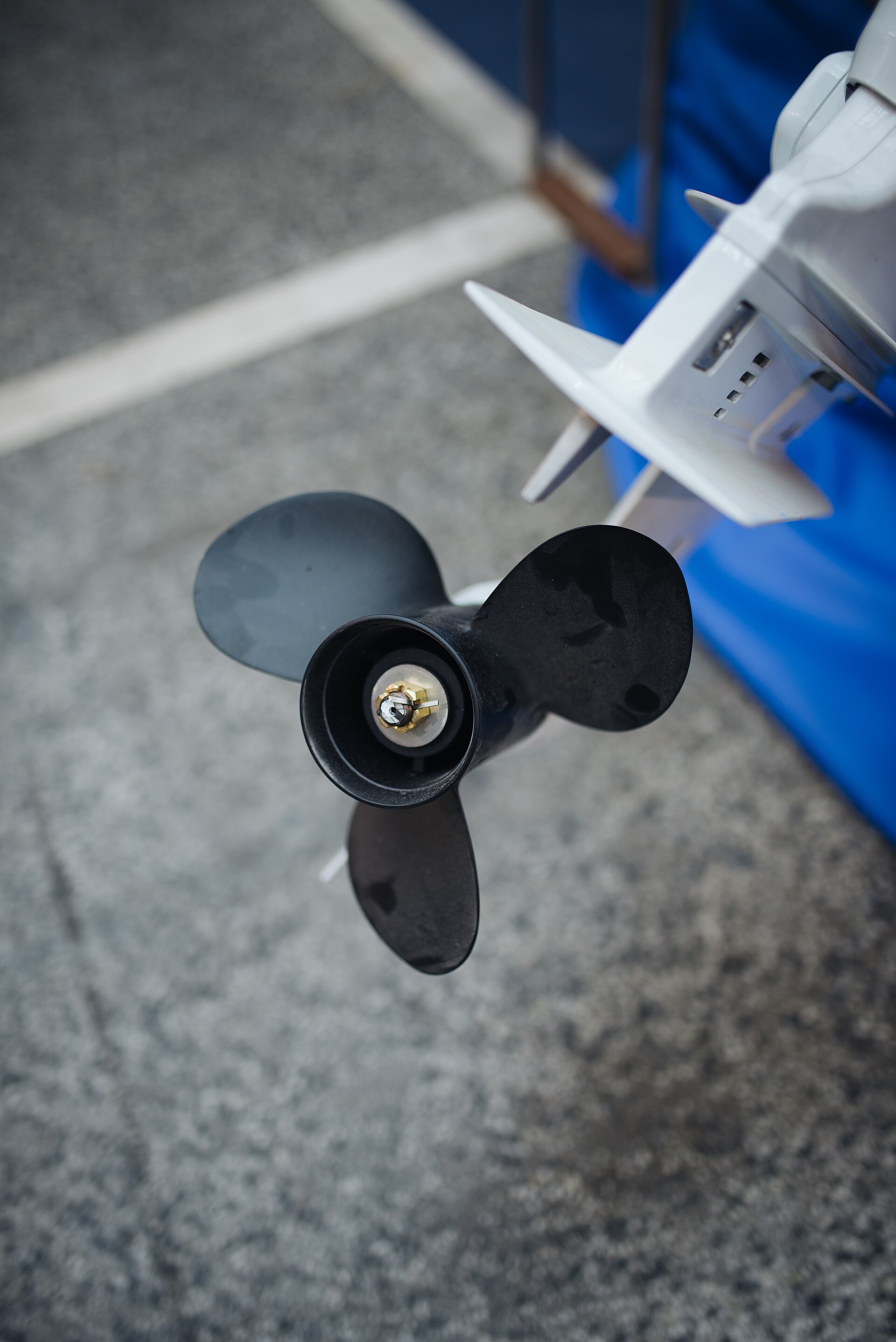Outboard propeller close up in the workshop