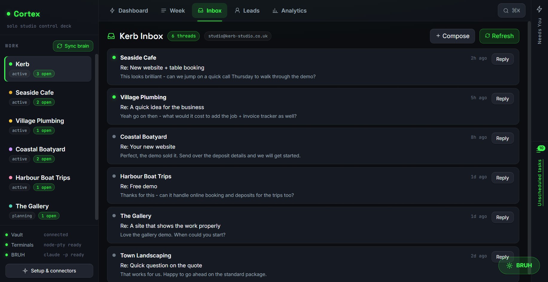 Cortex inbox - every enquiry in one place, with replies drafted for you