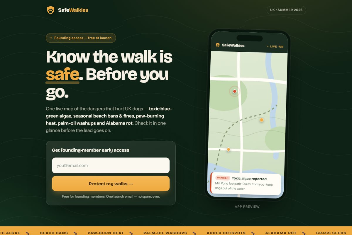 SafeWalkies landing page