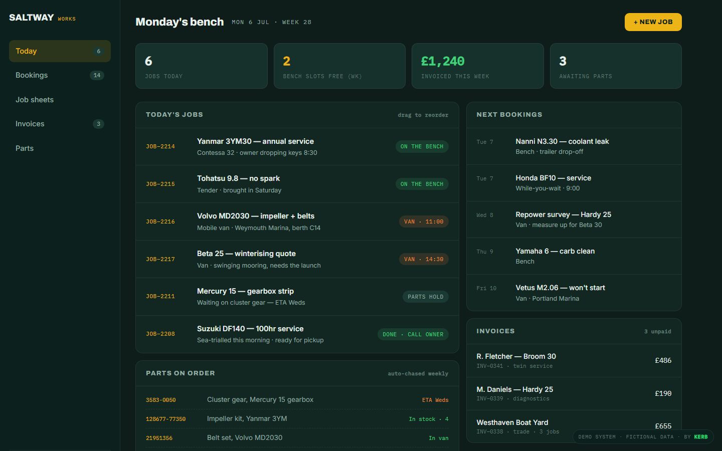 Saltway Works job-sheet system demo built by Kerb Studio